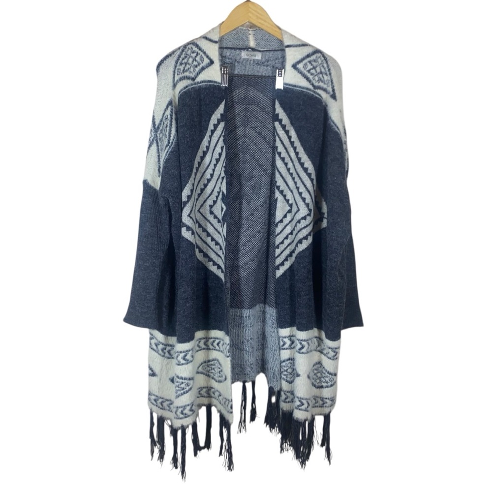 Tribal Knit Tassel Poncho Cardigan
